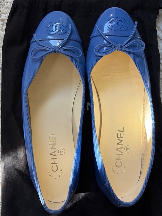 CHANEL Shoes - CHANEL Royal Blue Patent Leather Ballet Flats with CC Cap Toe